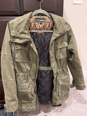 Steve Madden Olive Green Military Field Jacket with Quilted Lining